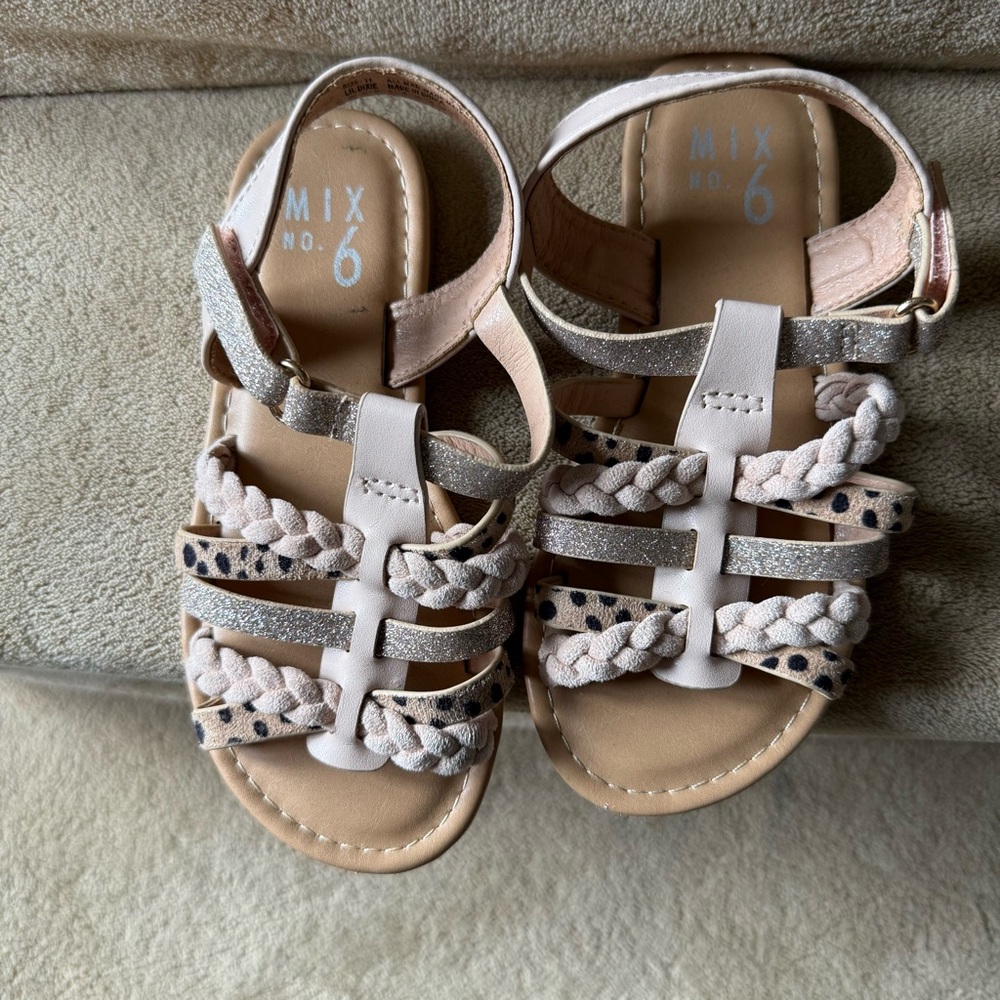Strappy Leopard and Gold Girls Sandals, Size 11